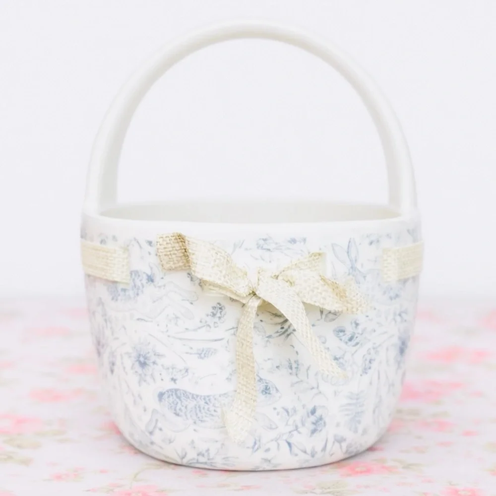Target Bullseye Playground Blue & White Bunny Floral Print Ceramic Easter Basket
